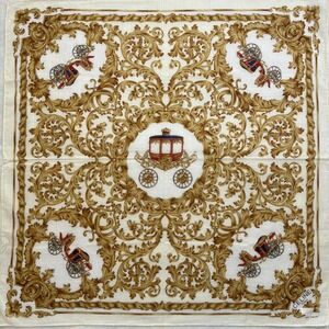 CELINE Paris Scarf Horse Carriage Scrollwork Gold White Fashion Accessory 20.5"